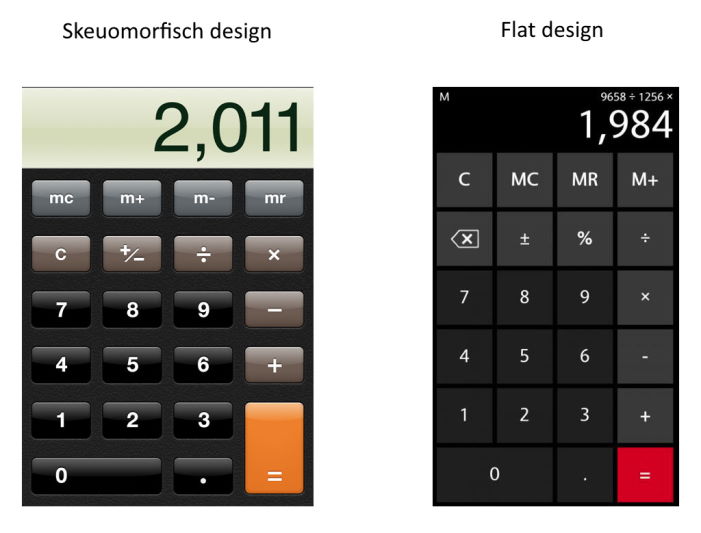 weergave verschil tussen skeuomorfisch en flat design,